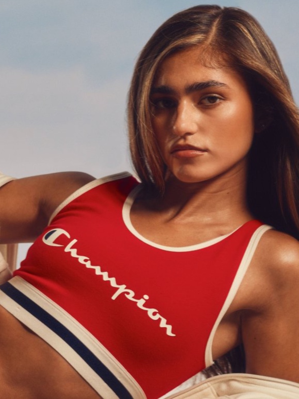 NWT Champion Red Logo Cotton Spandex Sports Bra Lightweight Sz L